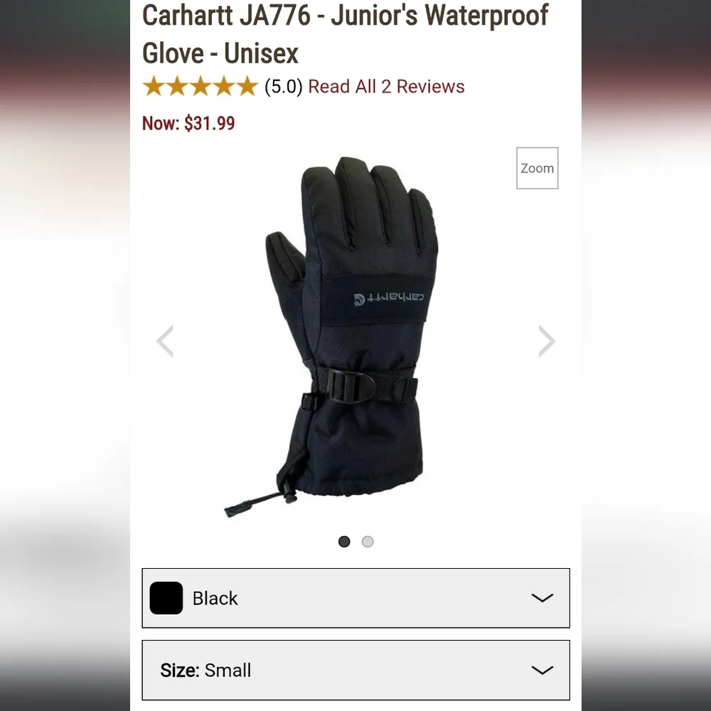 Carhartt Black Insulated Winter Gloves Kids